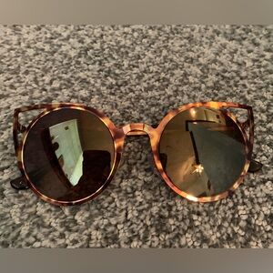 Tortoise Shell Round Sunglasses with Cat Ear Detail